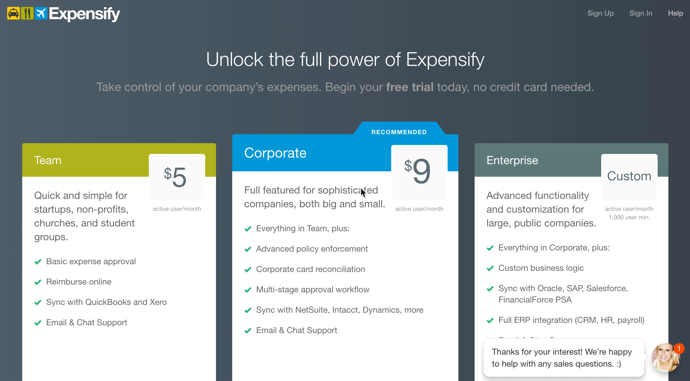 Expensify live chat