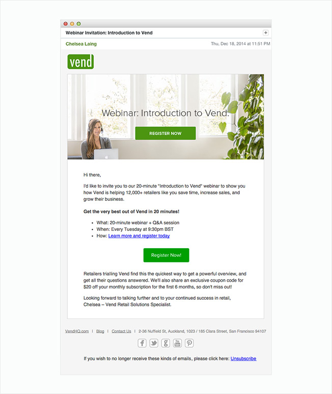 An email sent to new users in the UK inviting them to join a webinar